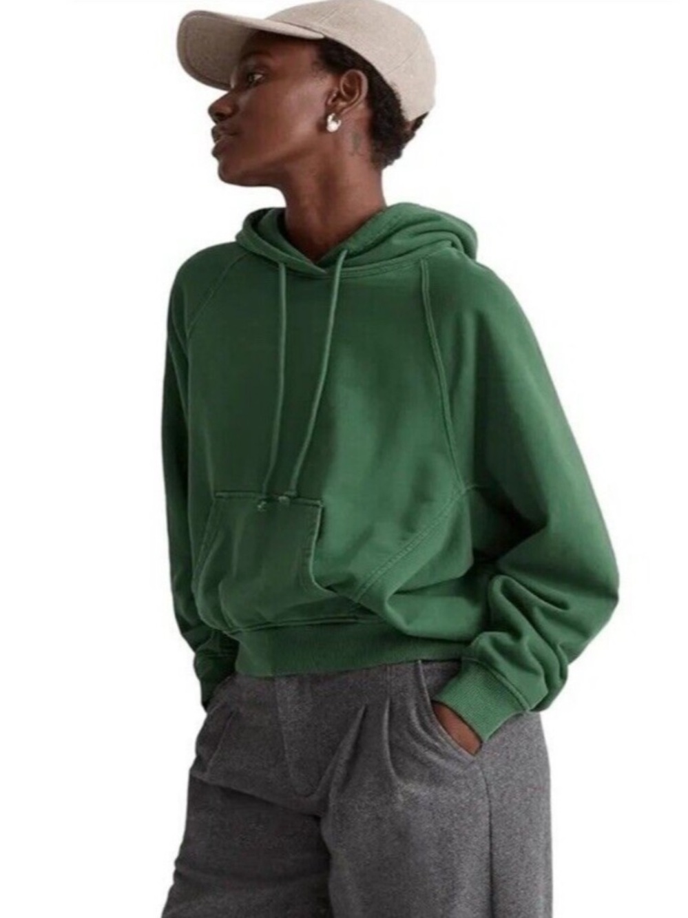 Madewell Women’s Terry Relaxed Raglan Sleeve Hoodie Green size Small